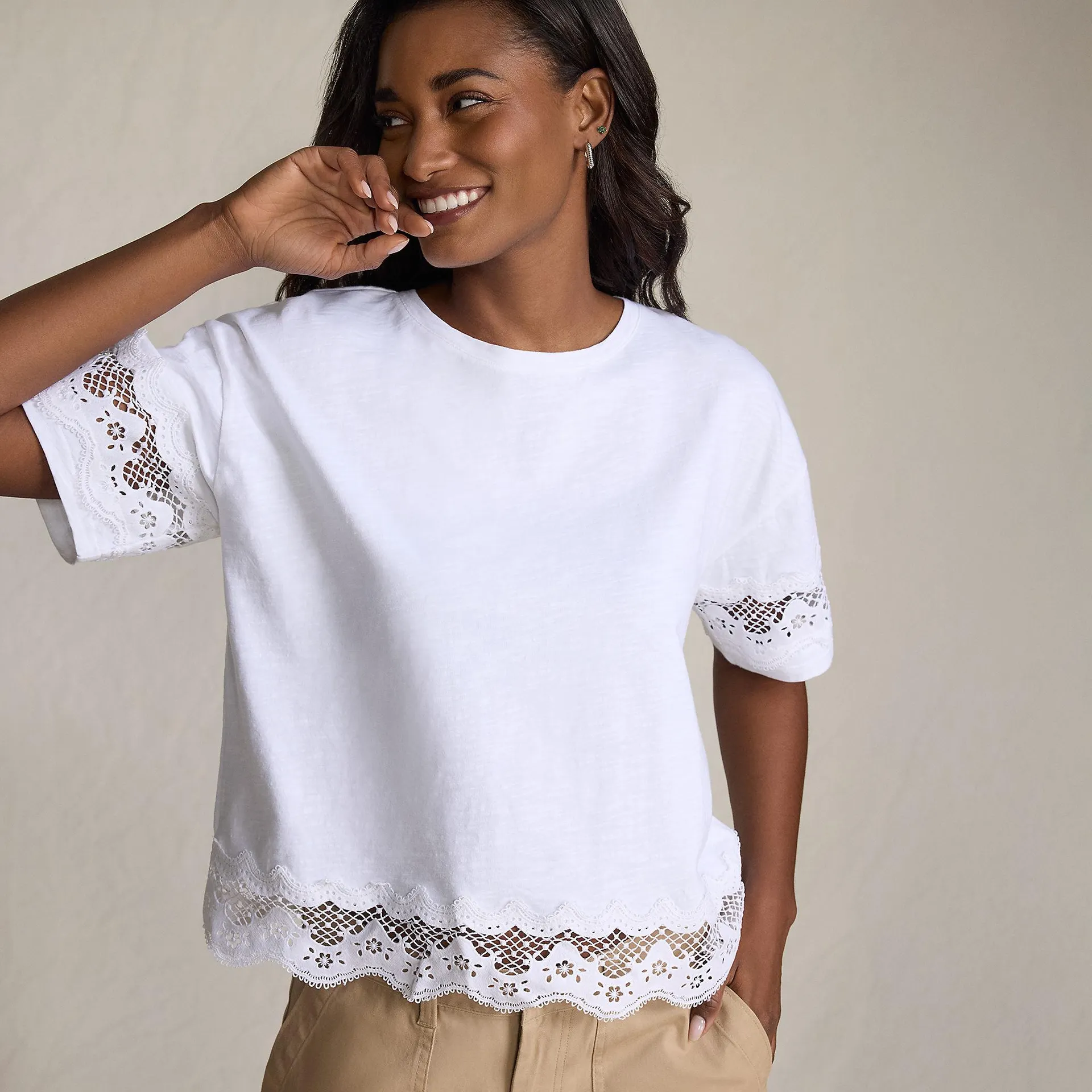 Women's Short Sleeve Slub Jersey Cutwork T-Shirt