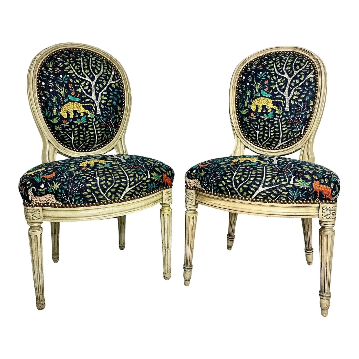 Animalia Kindel Side Chairs Newly Upholstered Vintage - A Pair
