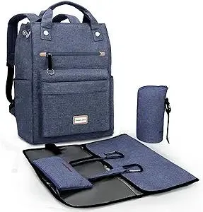 Pomelo Best Baby Diaper Bag Backpack, Large Capacity Multifunction Travel Pack with Waterproof Changing Pad, stroller hook, insulated bottle holder, utensil pocket, Dark Blue