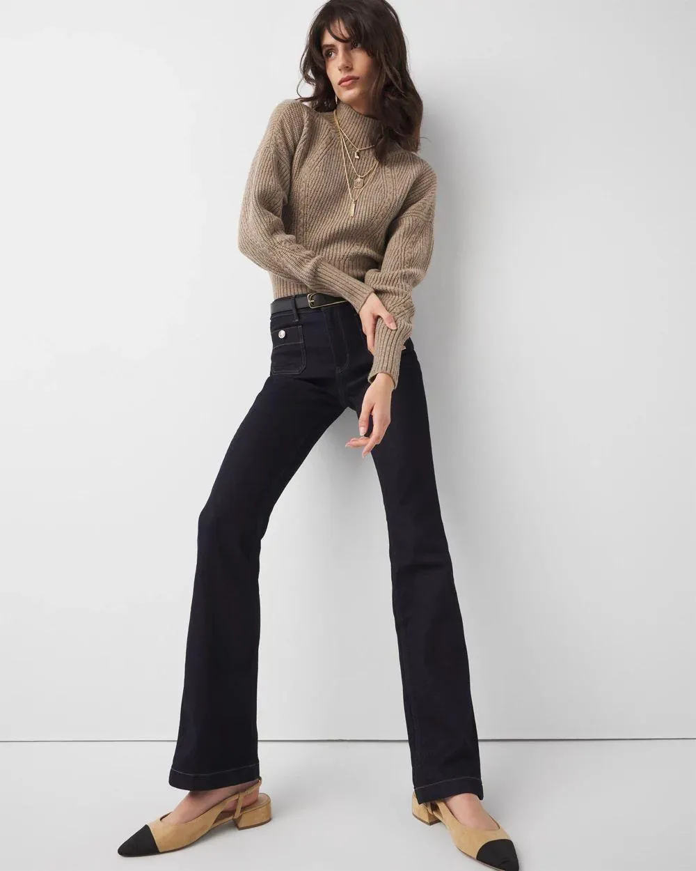 High-Rise Patch Pocket Bootcut Jeans