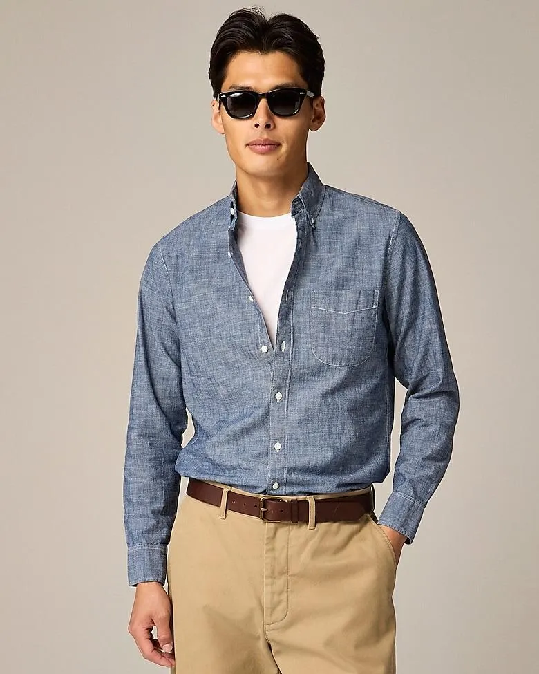 Slim organic cotton chambray shirt in one-year wash