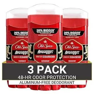 Old Spice Aluminum Free Deodorant for Men, 24/7 Odor Protection, 24/7 Freshness & Lasting Scent, Swagger with Cedarwood Scent, 3.8 oz (Pack of 3)