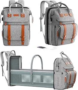 Diaper Bag Backpack with Changing Station, Large Diaper Bag, Multifunctional Diaper Bag, Baby Bag, Gray