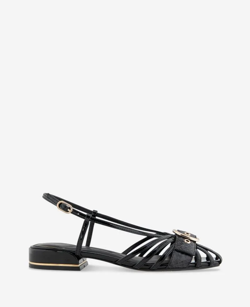 Farrah Patent Caged In Buckle Sandal - BLACK PATENT