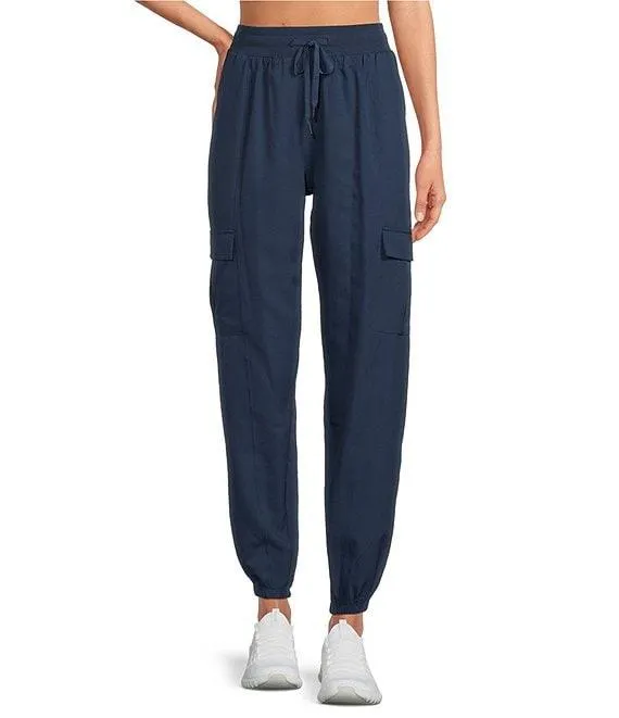 Woven Elastic Cinched Cuff Ribbed Waistband Flap Pocket Ankle Joggers