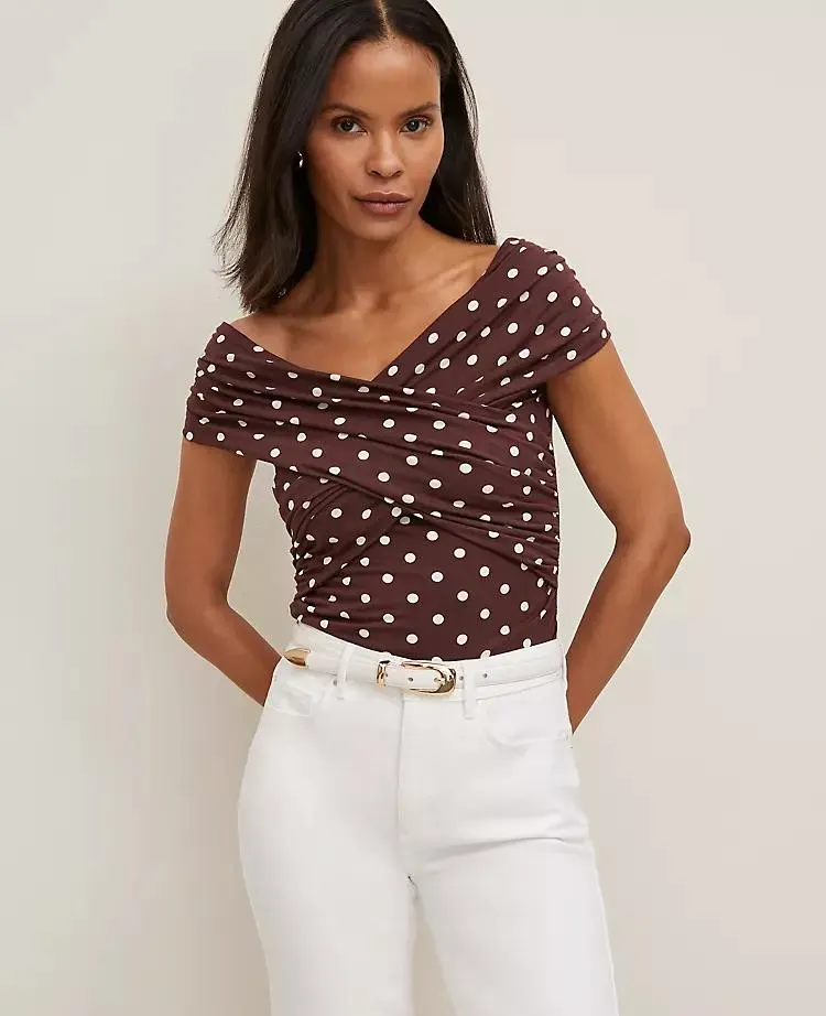 Dotted Crisscross Off-The-Shoulder Top