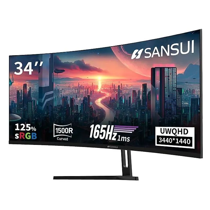 Sansui 34" Curved WQHD 165Hz LED AMD FreeSync Gaming Monitor,