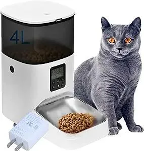 4L Automatic Cat Feeder Pet Food Dispenser with 10s Voice Recorder, Pet Feeder up to 8 Meals per Day, Timed Cat Feeder with Dry Food Sealed Ring