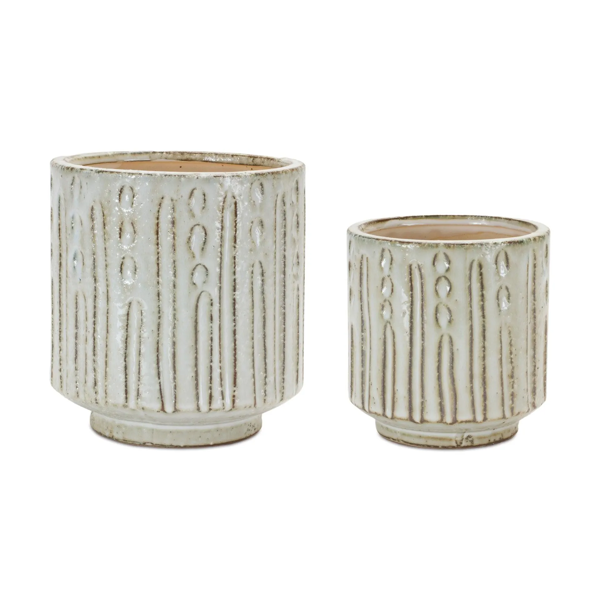 Beige Distressed Clay Planter, Set of 2