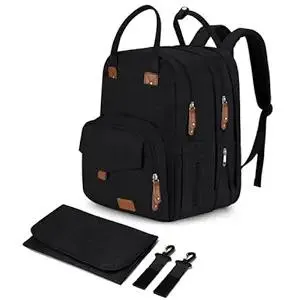 Large Diaper Bag Backpack for Two Kids Twins - Expandable Baby Bag (26-36L), Dual Big Compartments - Includes Changing Pad & Stroller Straps, Unisex Black
