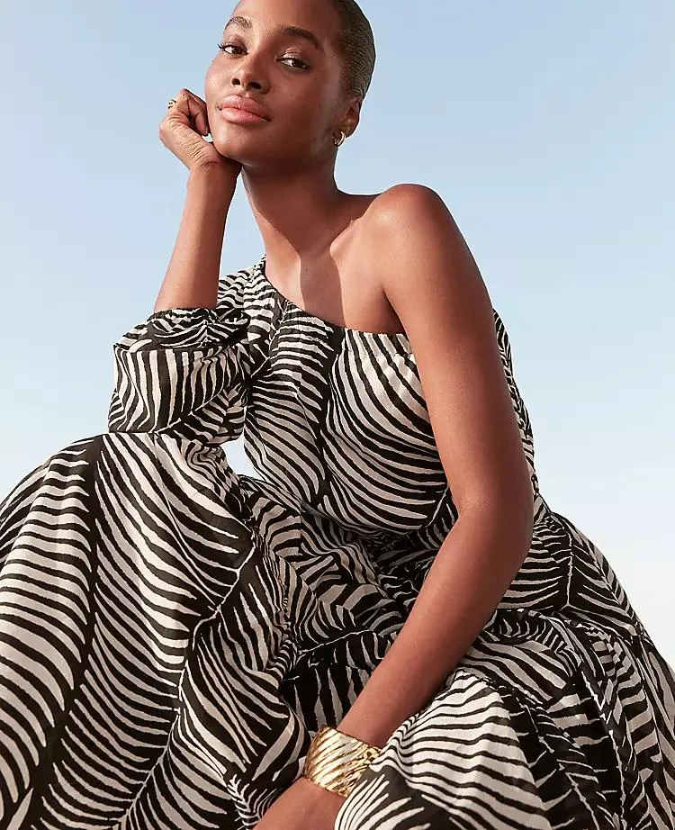 One-Shoulder Blouse in Palm Print