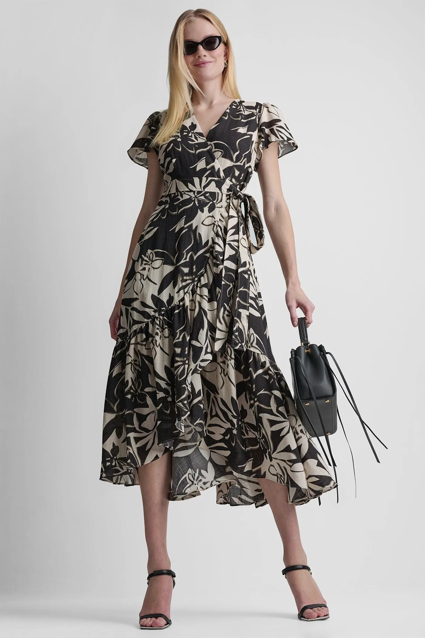 WRAP-EFFECT MIDI DRESS
