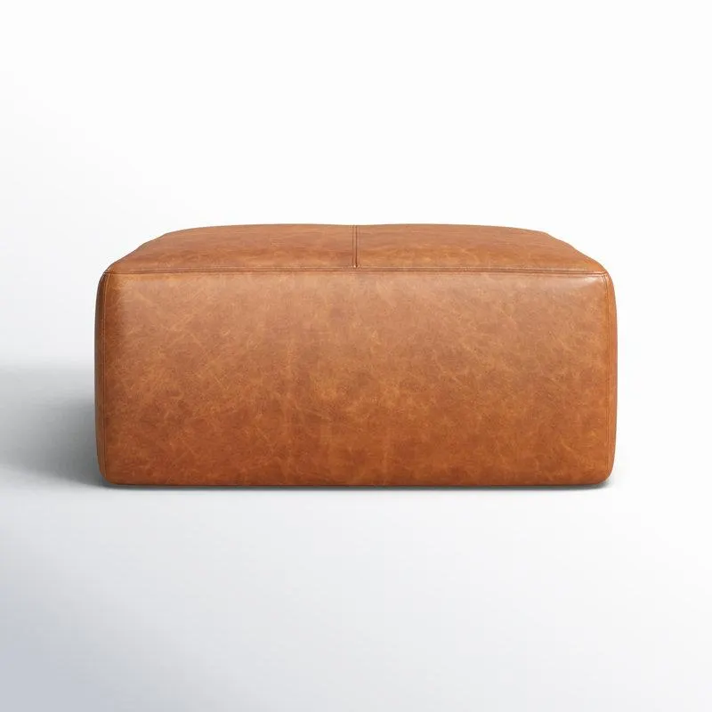 Heafield Square 35" Wide Full-Grain Genuine Italian Leather Ottoman