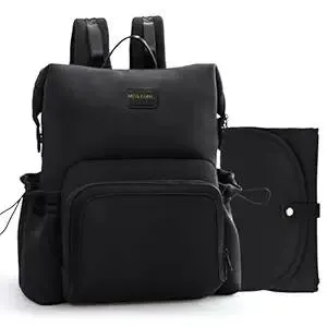 miss fong Diaper Bag Backpack - Baby Diaper Bag Neoprene Bag Large Capacity Neoprene Backpack with Diaper Changing Pad Travel Diaper Backpack Baby Backpack with 12 Pockets for Mom & Dad -Black