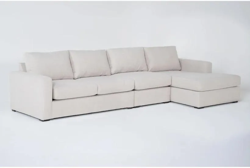Araceli II Sand Beige White Fabric Modular 138" 3 Piece Sectional with Right Arm Facing Chaise | Track Arms