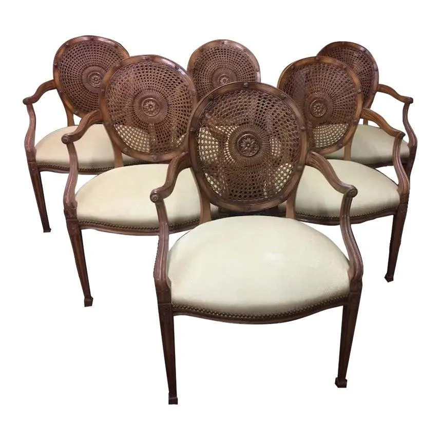 Vintage Dining Chairs, Louis Viv Style Chairs, Caned Back Chairs, Smith and Watson, Set of Six