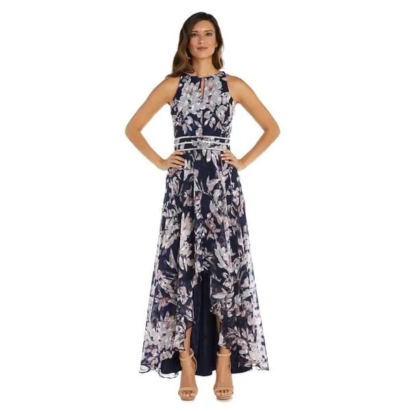 Womens R&M Richards Sleeveless Floral High Low Dress