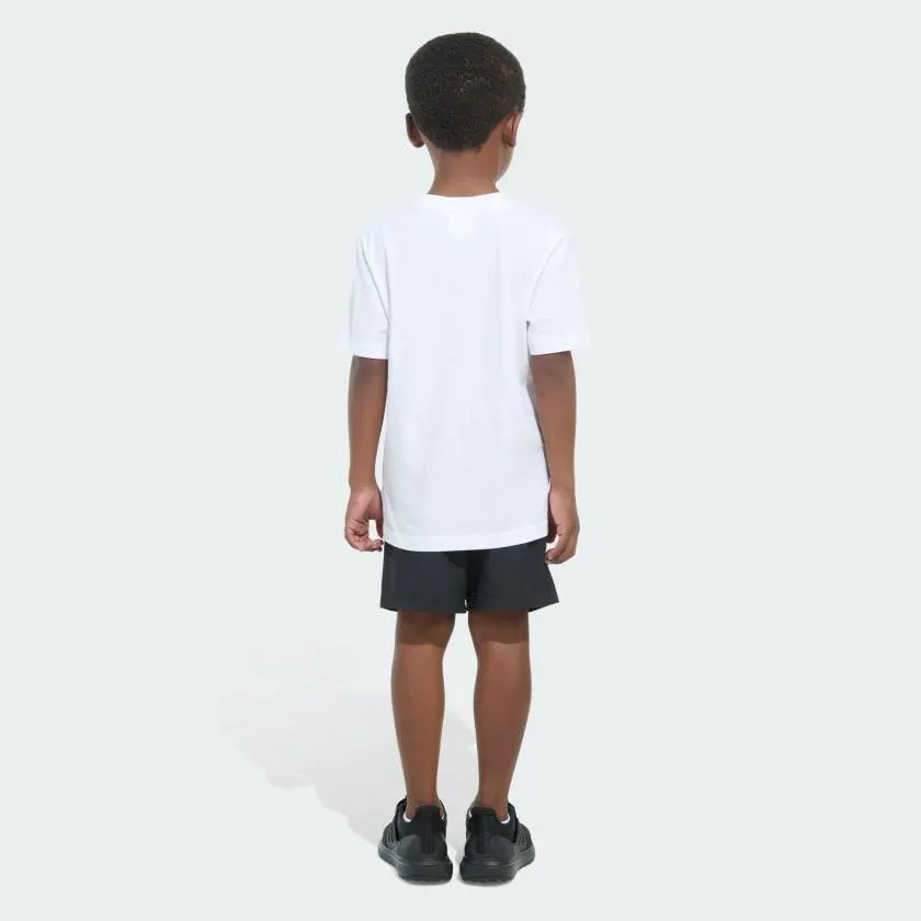 adidas Two-Piece Short Sleeve Cotton Tee and Elastic Waistband Woven Shorts Set