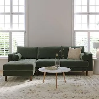 Sven 100" Tufted Velvet Left Sectional - Plush Pacific Green