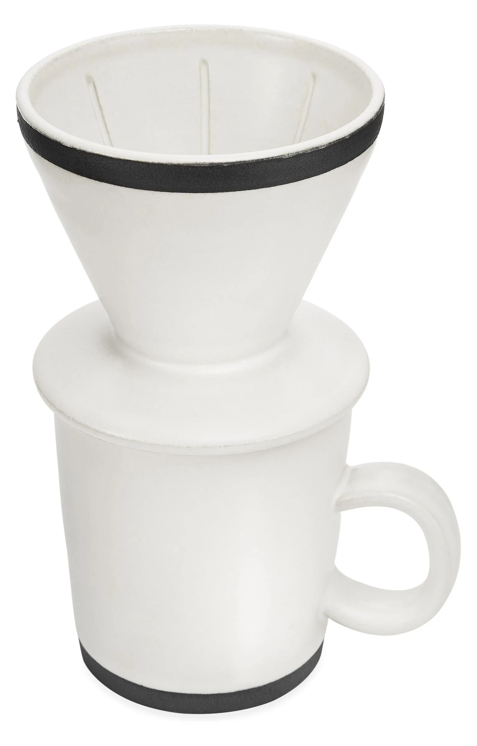 Merrick Mug and Pour-Over Set in White with Black Stripe