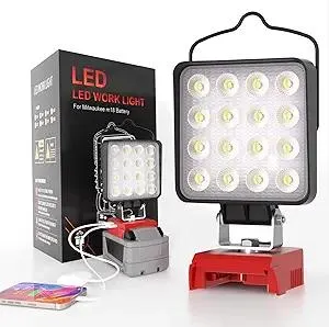 76W 10000LM LED Work Light for Milwaukee M18 18V Battery, Upgraded Cordless LED Work Light with USB and Type-C Charging Port, Low Voltage Protection, Outdoor Lighting (Battery Not Included)
