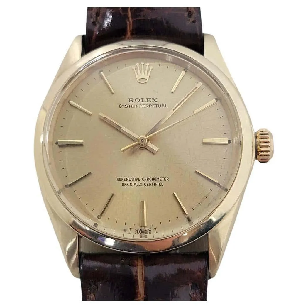 Mens Rolex Oyster Perpetual Ref 1002 34mm 14k Gold Automatic 1960s Swiss RA422B
