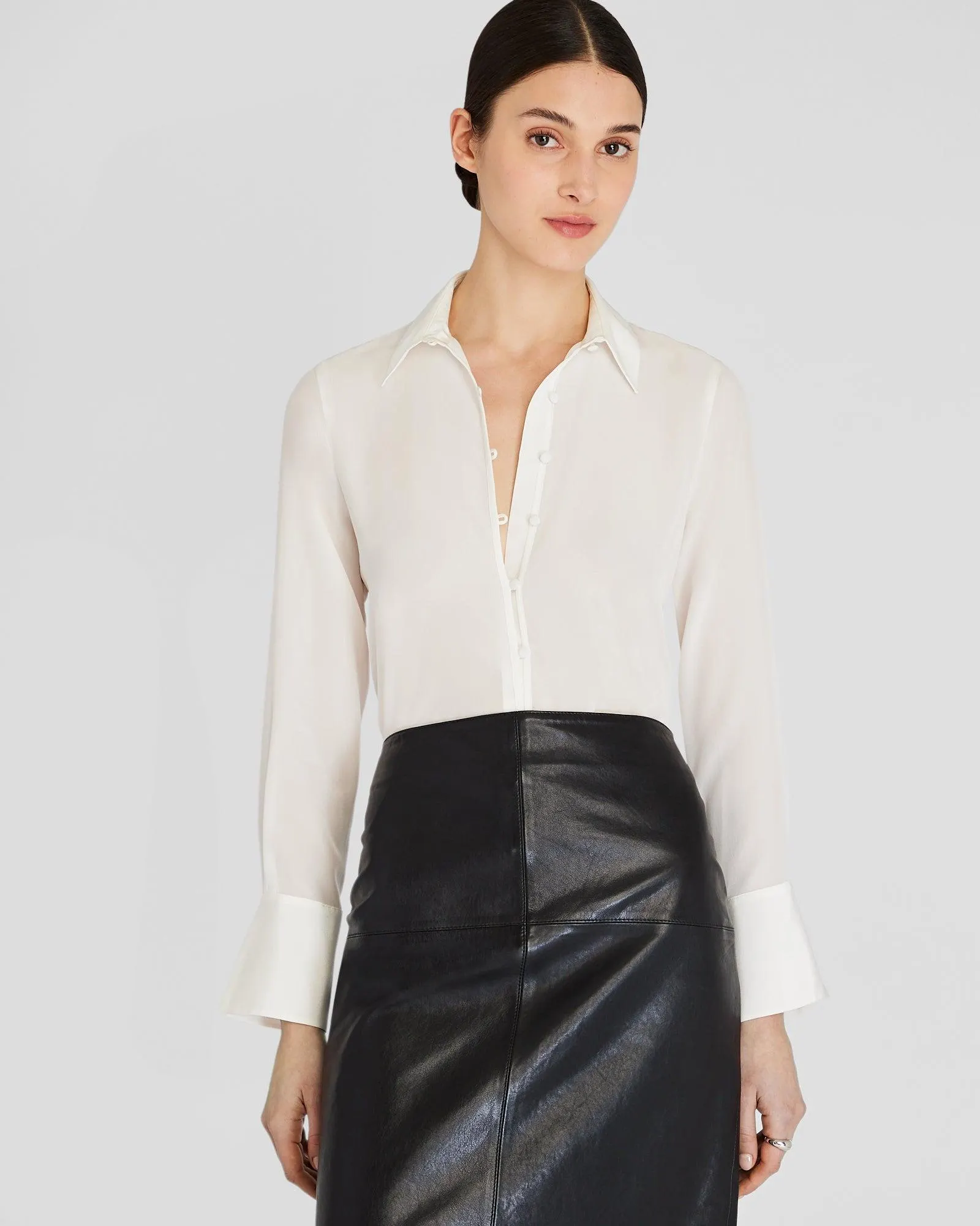 Silk Covered-Button Blouse