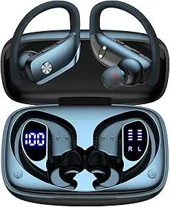 bmani Wireless Earbuds Bluetooth Headphones 48hrs Play Back Sport Earphones with LED Display Over-Ear Buds with Earhooks Built-in Mic Headset for Workout Black