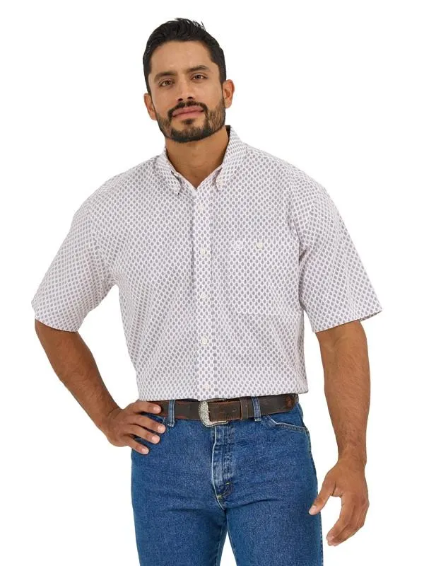 Wrangler Mens George Strait White and Brown One Pocket Short Sleeve Shirt