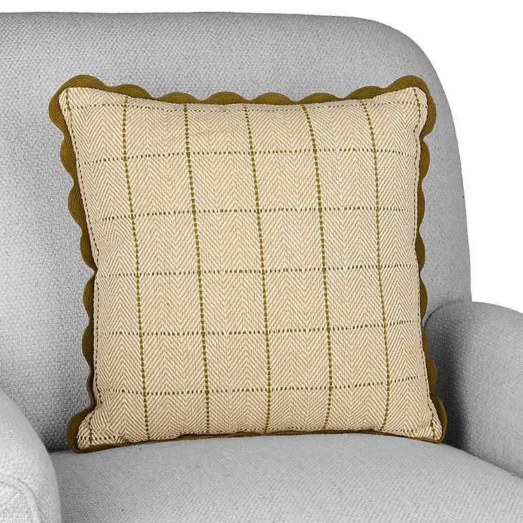 Sage and Tan Plaid Scalloped Pillow
