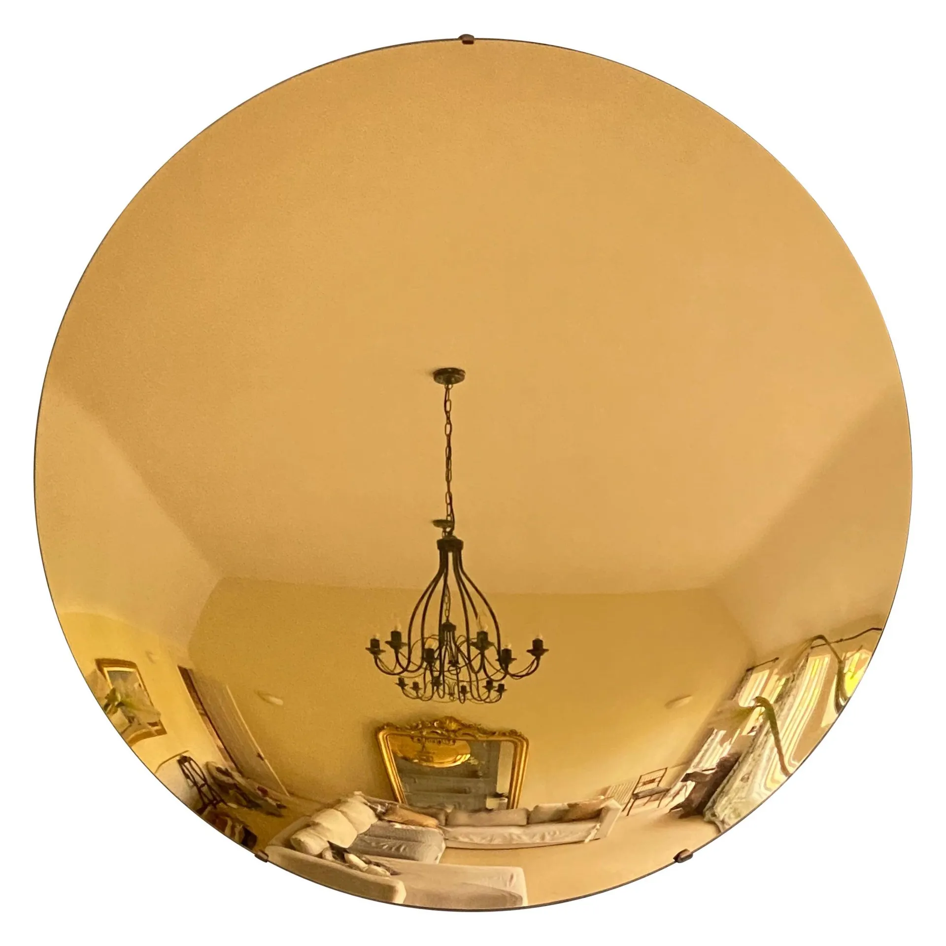Varenna 24 Ct Verre Eglomisé Red Gold Diameter Convex Mirror - 100 cm diameter.