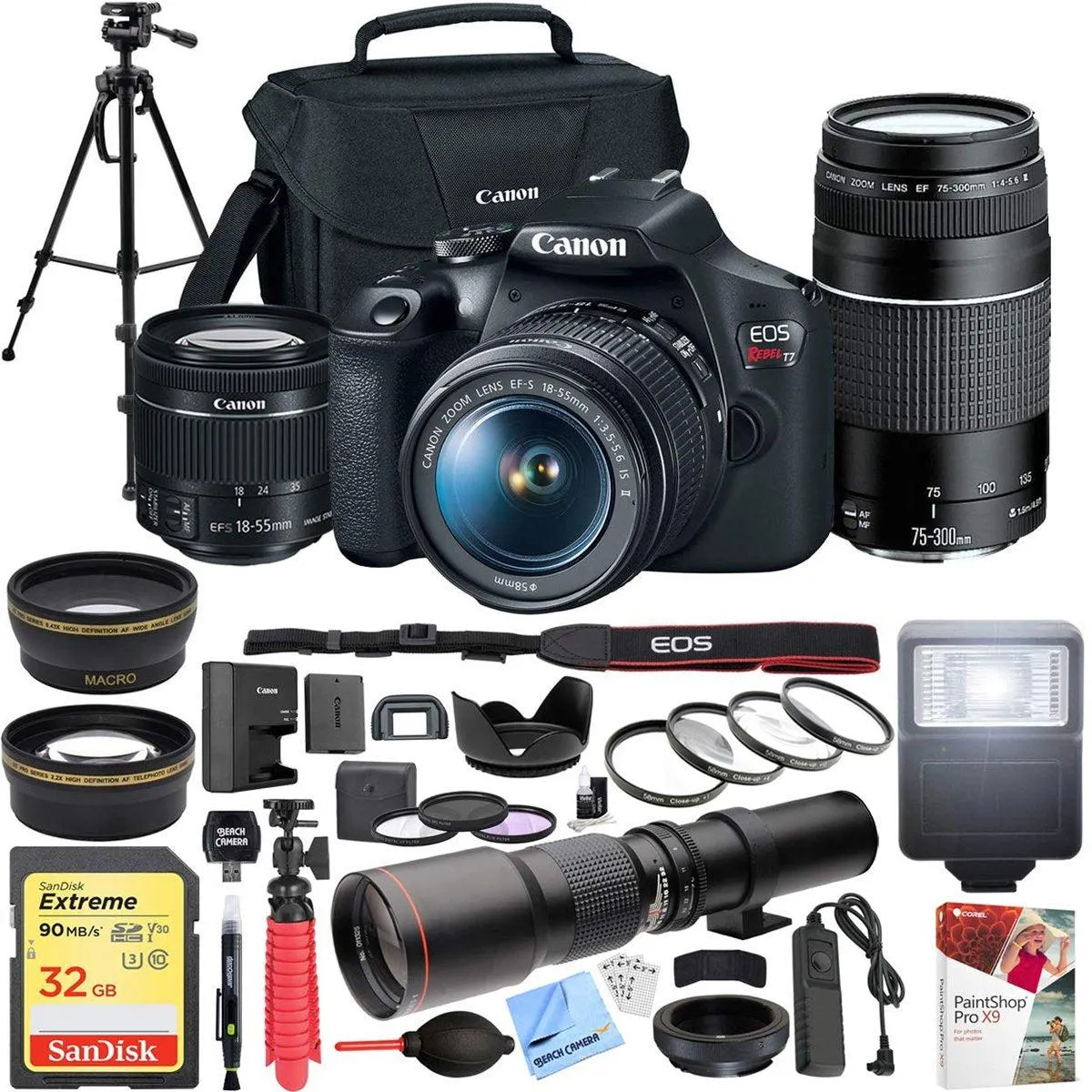 Canon EOS Rebel T7 DSLR Camera w/ 18-55mm II + 75-300mm III Dual Lens Kit Pro Bundle