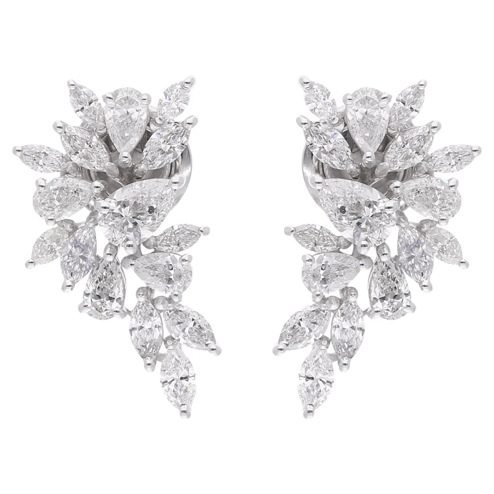 2.13 Carat Marquise & Pear Diamond Earrings 18 Karat White Gold Handmade Jewelry