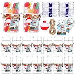24 Sets Fishing Party Favors Candy Little Tackle Boxes with Red White Floater Thank You Cards for Making My Reel Fun Fishing Theme Party Decorations