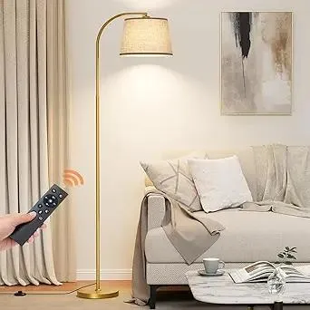 Arc Floor Lamp with Remote Control,64" Modern Standing Lamp with Stepless Dimmable, 3 Colors Temperature and 350°H/180°V Rotatable Shade,Gold Arc Floor Lamps for Living Room(with 9W Bulb)