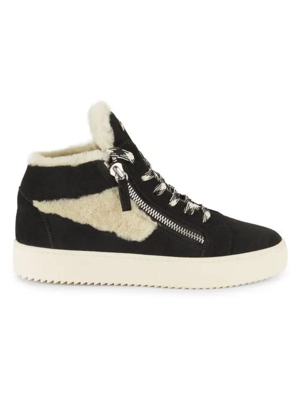 Shearling & Suede Mid-Top Sneakers