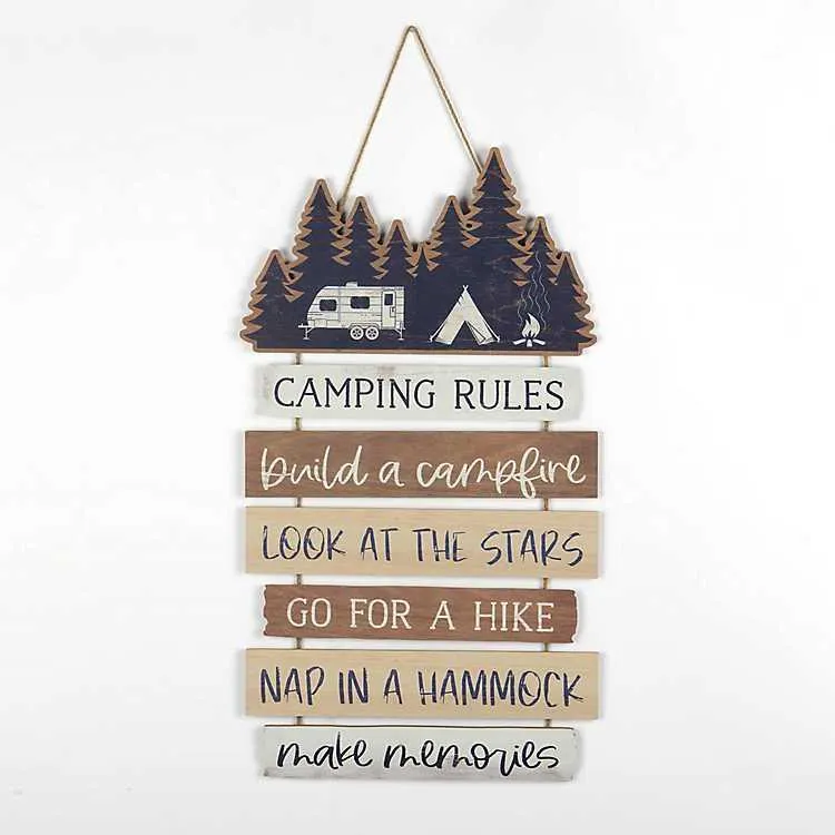Camping Rules Wood Plank Wall Plaque