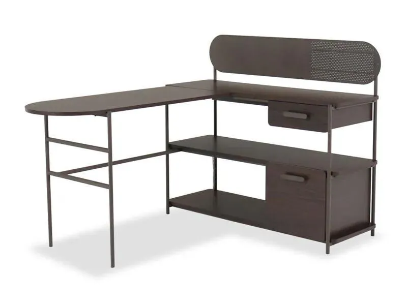 Modern Metal and Wood L-Shaped Desk