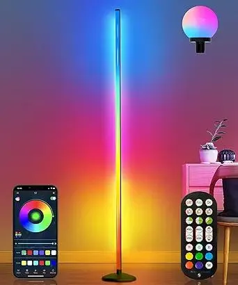 Corner Floor Lamp,70" Smart RGBW LED Corner Lamp with Glow Ball Light,16 Million Colors Changing Corners Lamp with Remote and App Control,Music Sync & Timing Smart Floor Lamp for Living Room