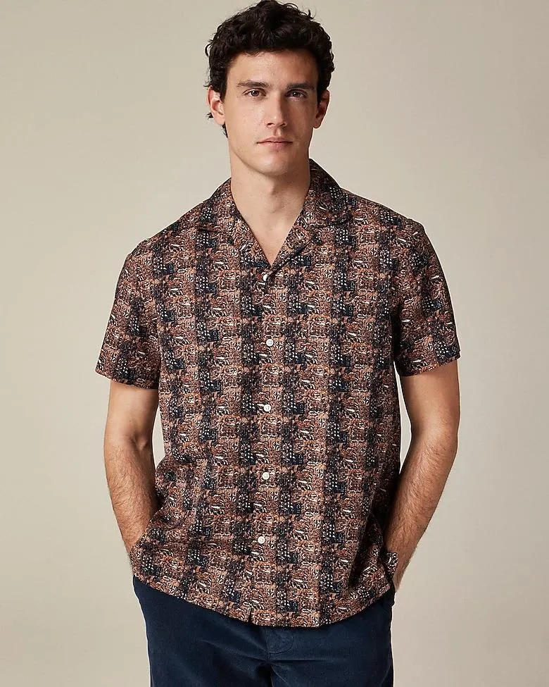 Short-sleeve cotton-linen blend shirt in print