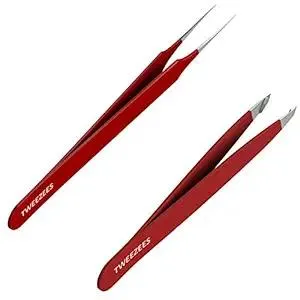 Precision Red Stainless Steel Tweezers | Professional Slant Tip & Splinter Tip Tweezer | Extra Sharp Hair Removal Tool | For Eyebrow Shaping