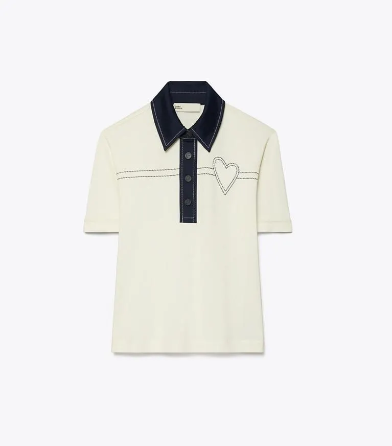 HEART PICKSTITCH COTTON POLO
