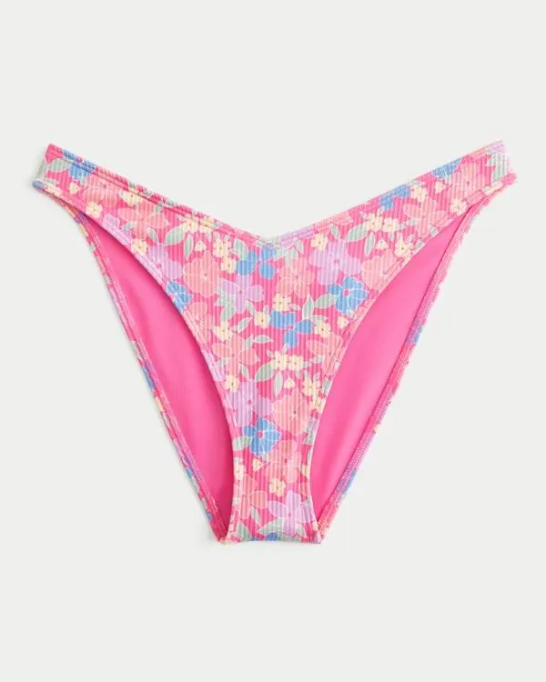 Ribbed V-Front High-Leg Cheeky Bikini Bottom