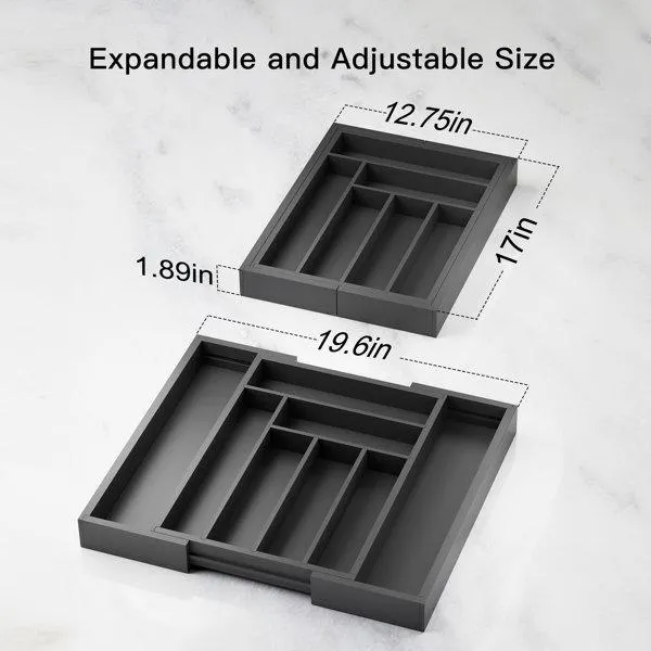 Luzius Bamboo Adjustable Expandable 8 Slot Flatware Drawer Organizer Silverware Organizer for Kitchen Utensils