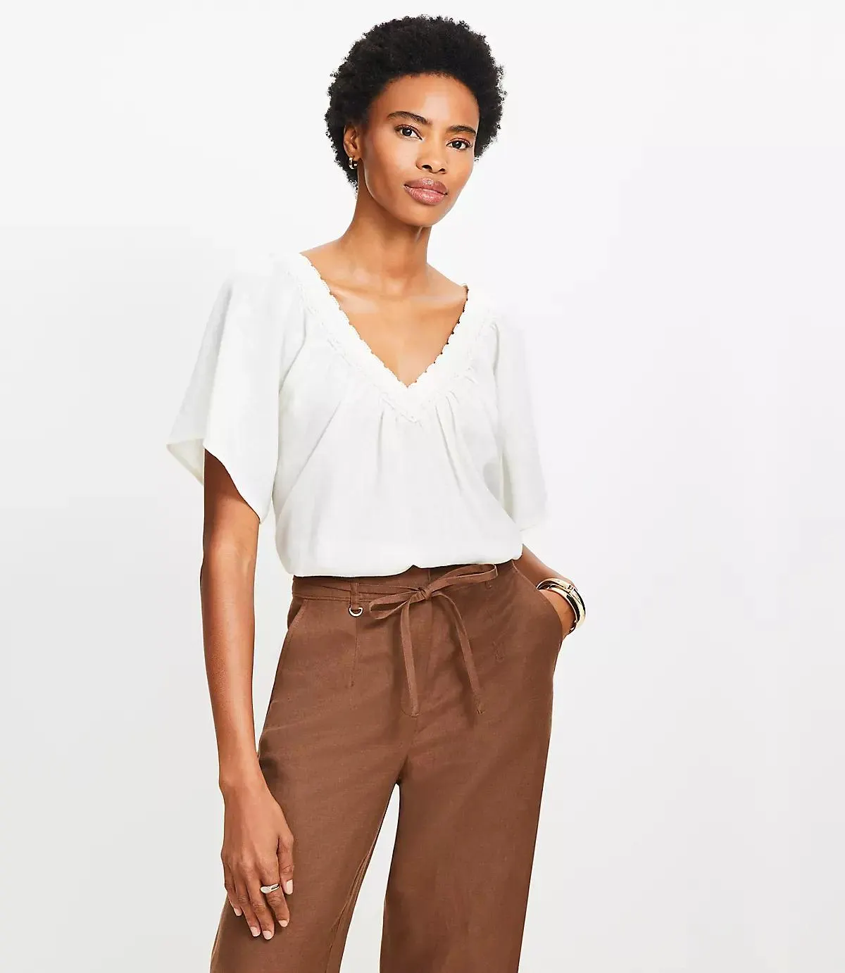 Lace Trim V-Neck Blouse