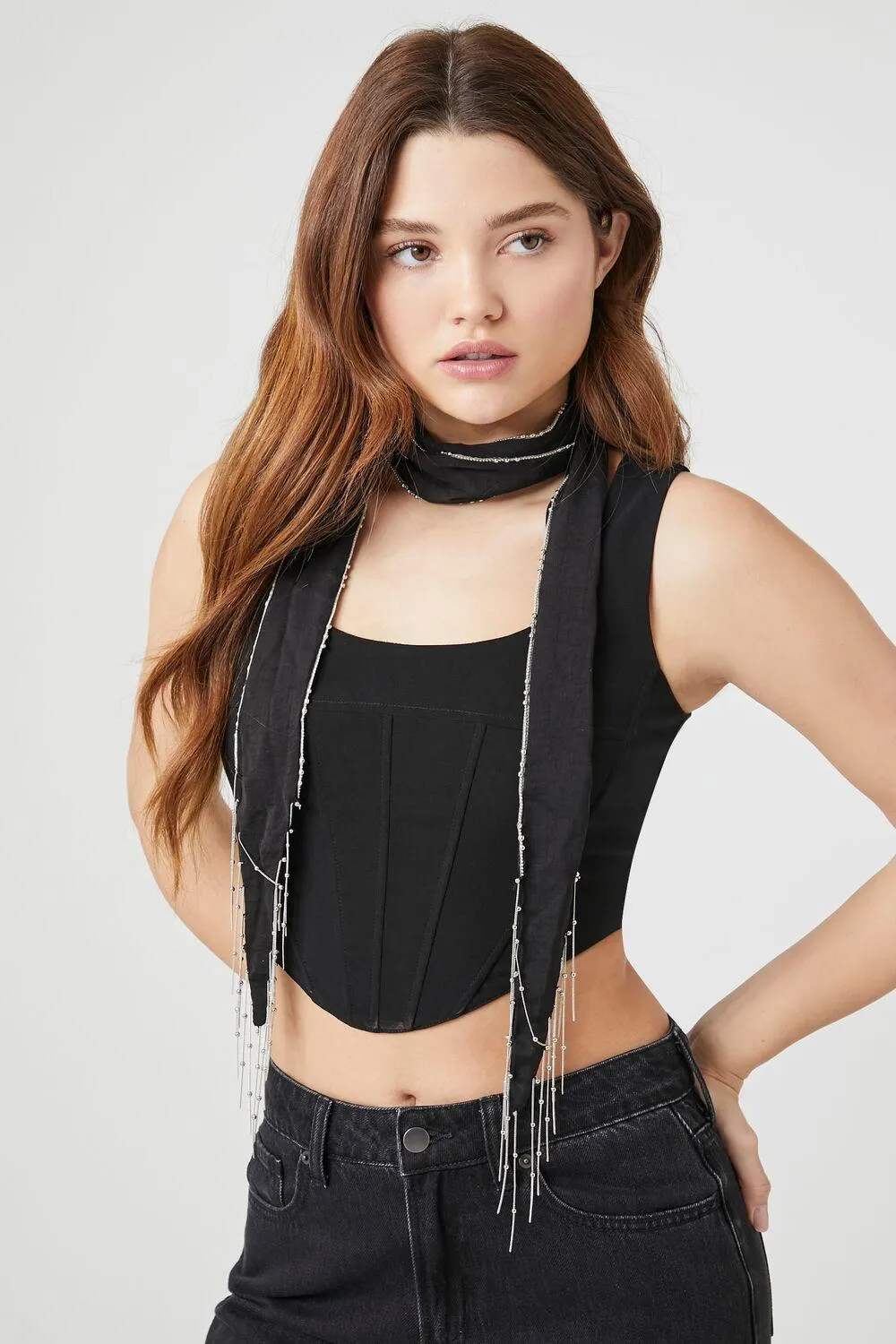 Chain-Fringe Oblong Scarf