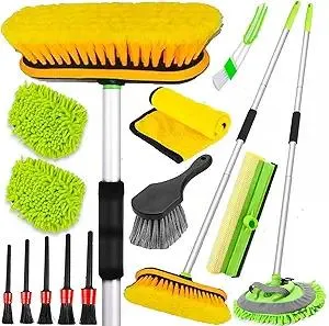 62'' Car Wash Brush with Long Handle, Car Wash Kit with Tire Brush, Tower, Window Squeegee, Chenille Microfiber,Car Detailing Brushes, Car Cleaning Brush Kit Supplies for Car, Truck, SUV, RV