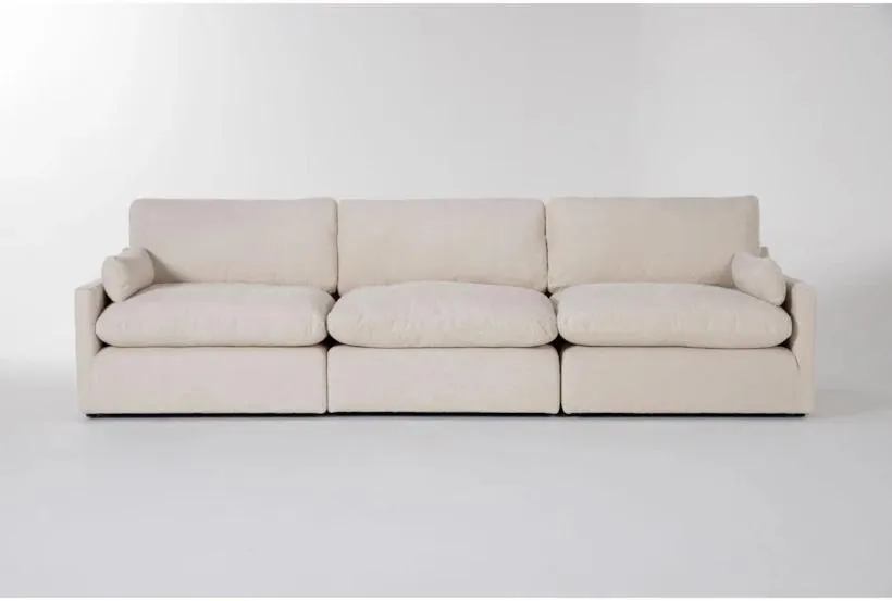 Aaliyah Cream Beige Boucle Fabric Modular 3 Piece Sofa | Loose Reversible Back