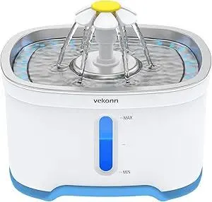 Cat Water Fountain with Stainless Steel Top, 2.5L Pet Water Fountain with Led Light and Water Level Window