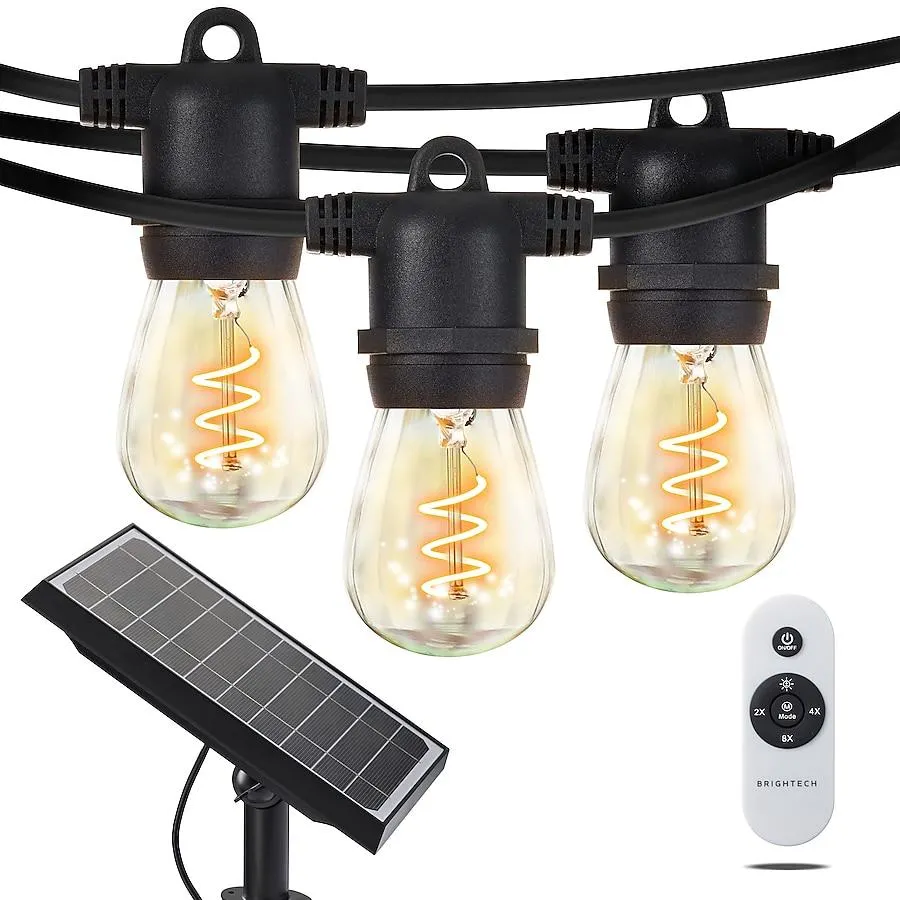 Brightech 27-Feet Solar Classic Black Outdoor String Light with 15 White -Light LED Edison Bulbs with Remote